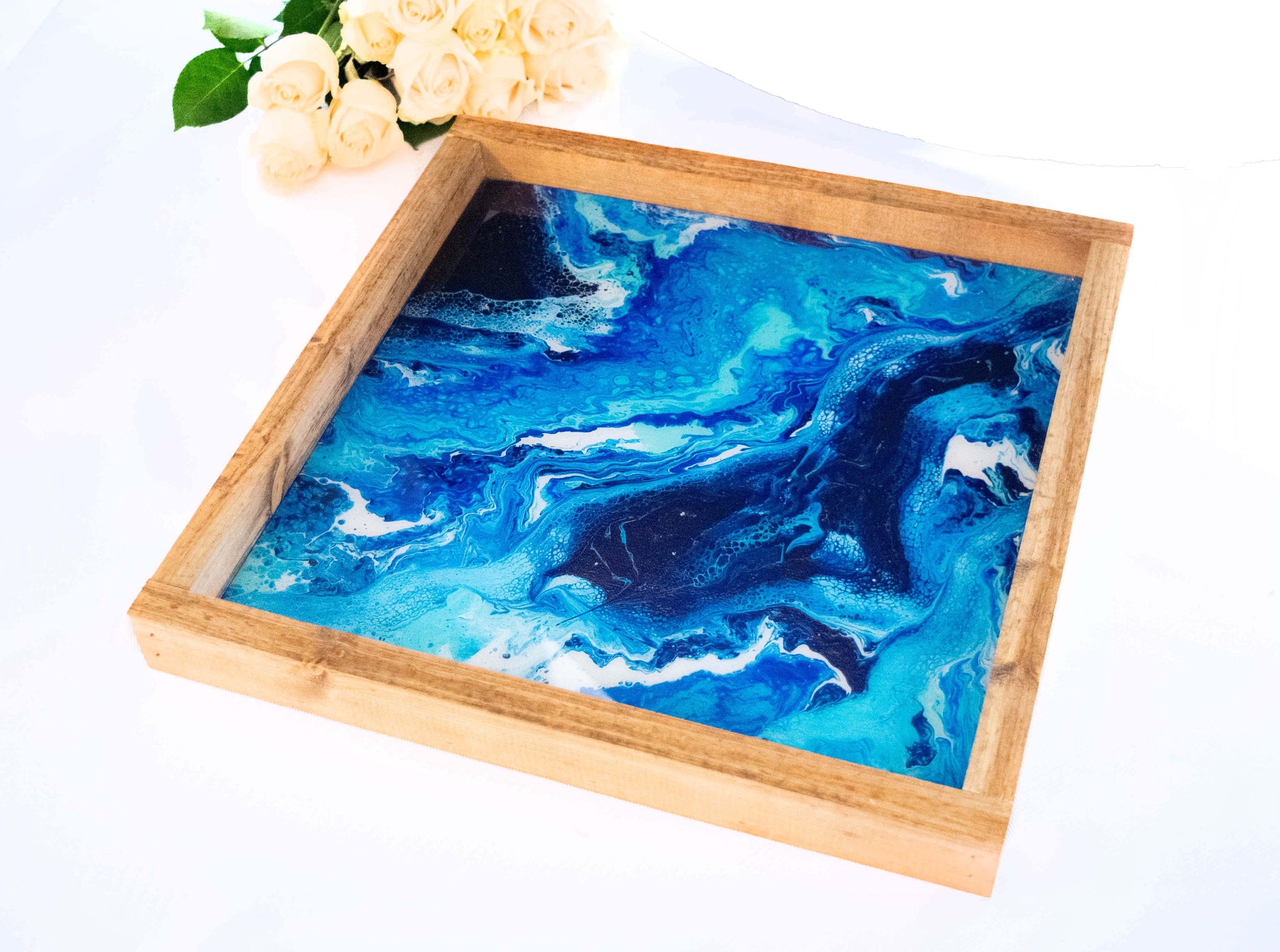 Hand Made Fluid Acrylic Art Serving Tray Protected With Food Safe Resin 